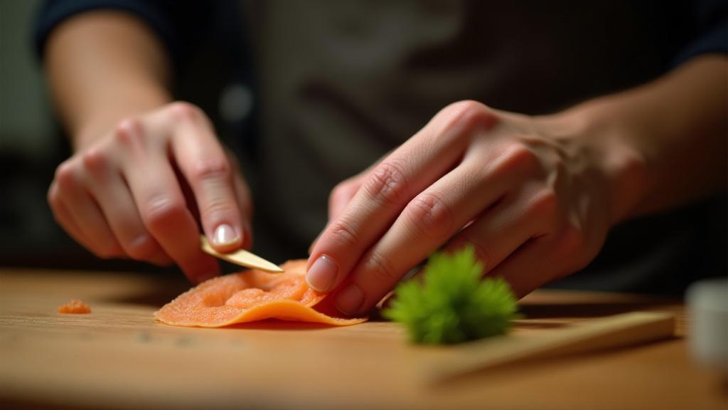 職人の手元で調理される日本の食材